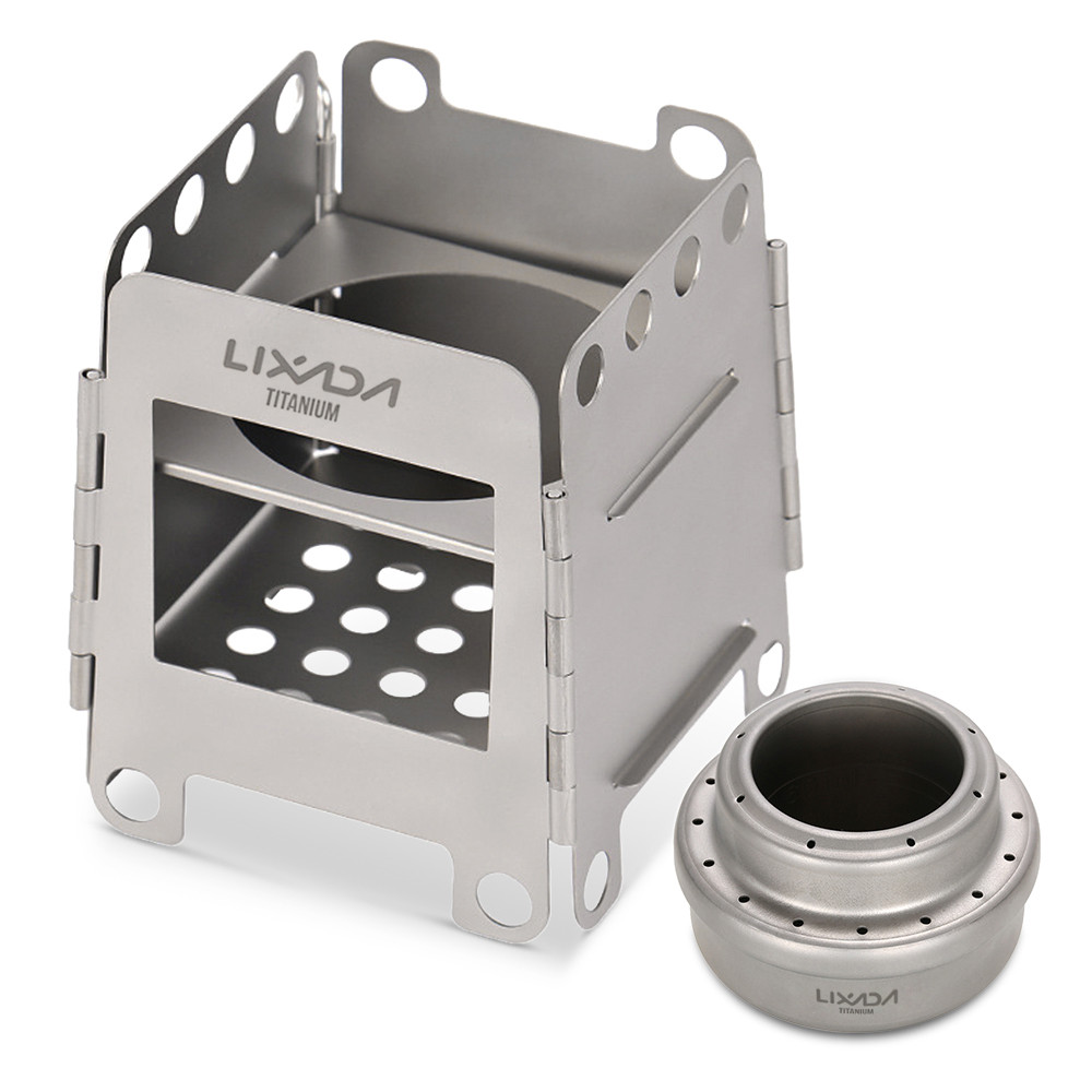 Lixada Portable Titanium Lightweight Folding Wood Stove Pocket Stove with Mini Alcohol Stove for Out