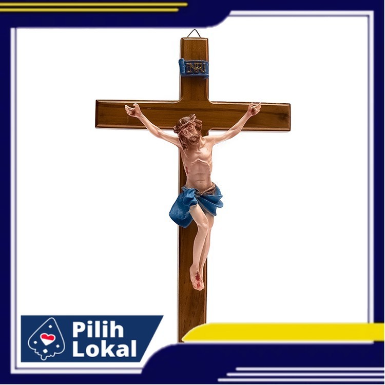Salib Gantung Katolik Kayu Jati 30cm Warna - Salib Kayu Jati Katolik