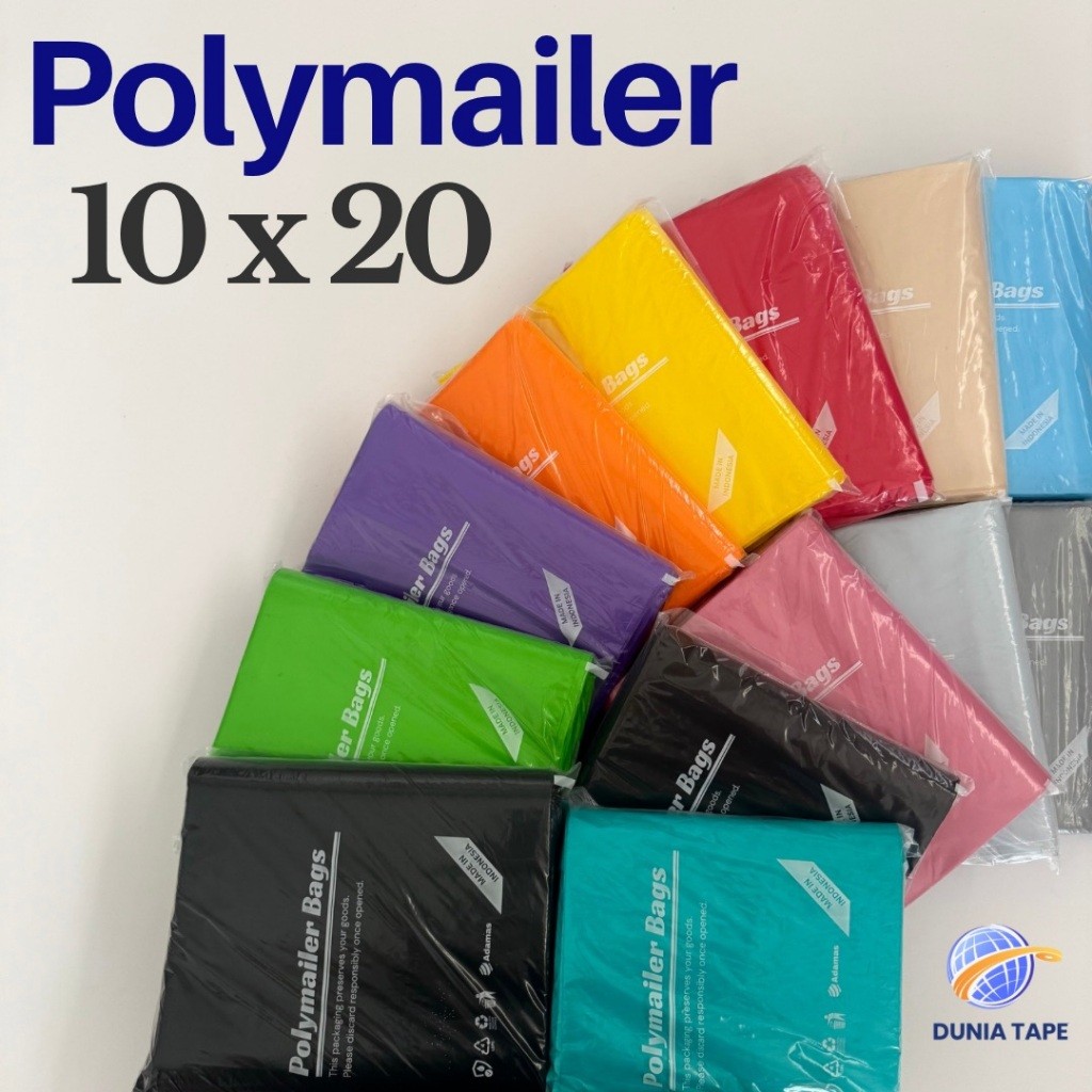 Polymailer ADAMAS 10x20 - Plastik Packing Lem Hitam Putih Silver Pink Biru Ungu Kuning Hijau Orange