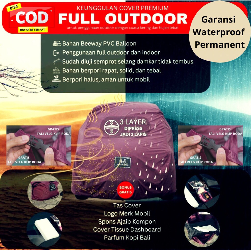 Ready D'COVERIN - Cover Mobil Full Outdoor Waterproof 99% Tahan UV Matahari 99% Bahan Khusus diluar 