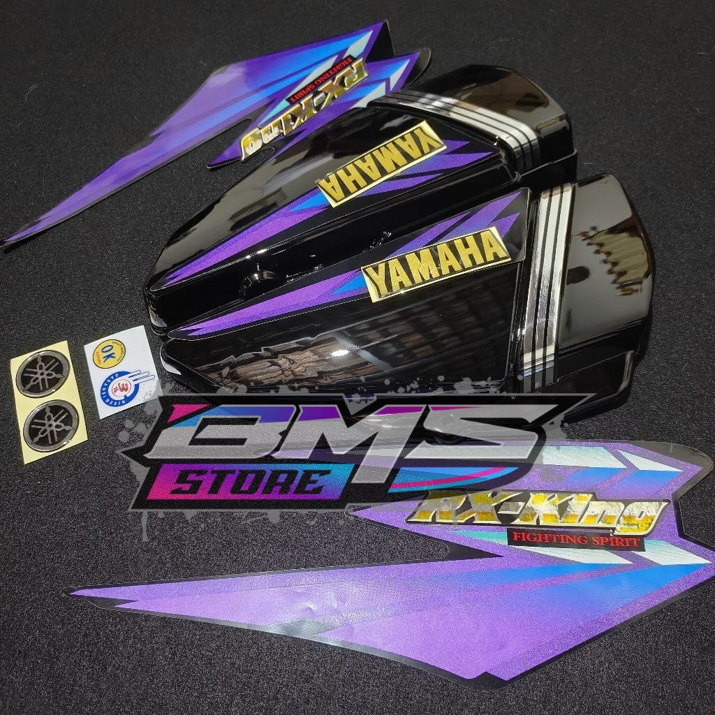 Striping motor yamaha rx king stiker warna ungu / box aki rx king warna hitam glossy / emblem rx kin