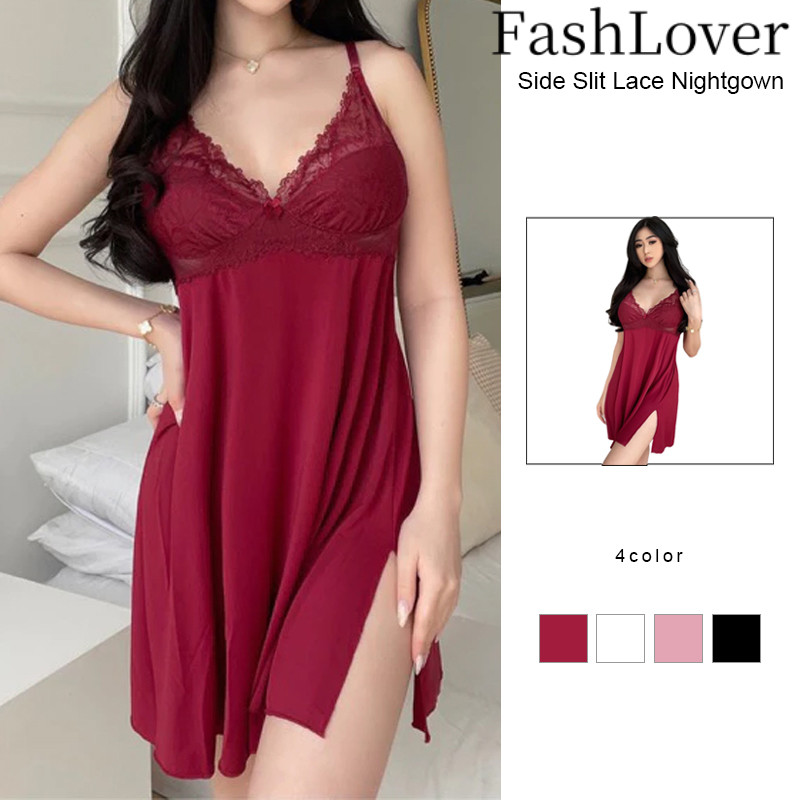 FASHLOVER Gaun Tidur dengan Tali Bahu Tipis Set Pakaian Dalam Gaun Tidur Seksi untuk Wanita Gaun Tid