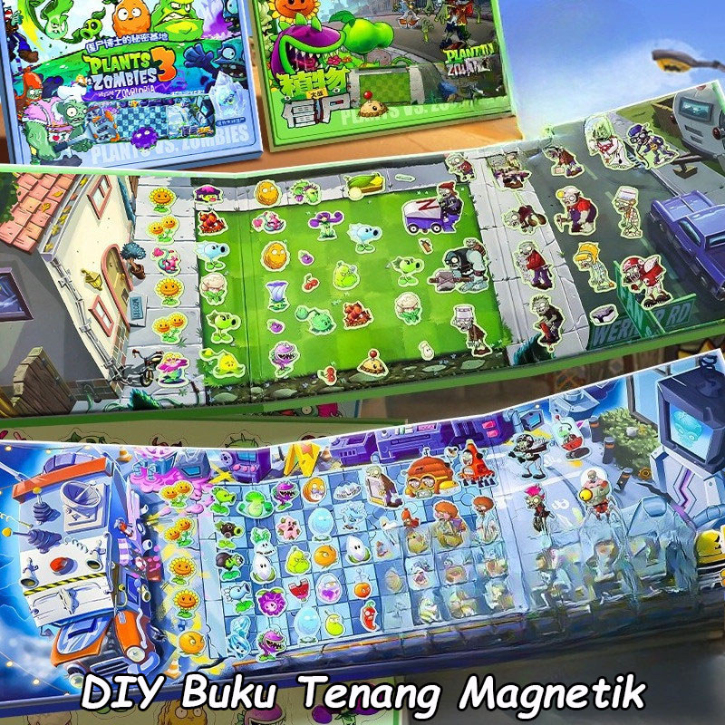 Buku Stiker Magnetik Bertema Plants vs. Zombies / DIY Versi Ekstra Besar untuk Anak Laki-laki / Main