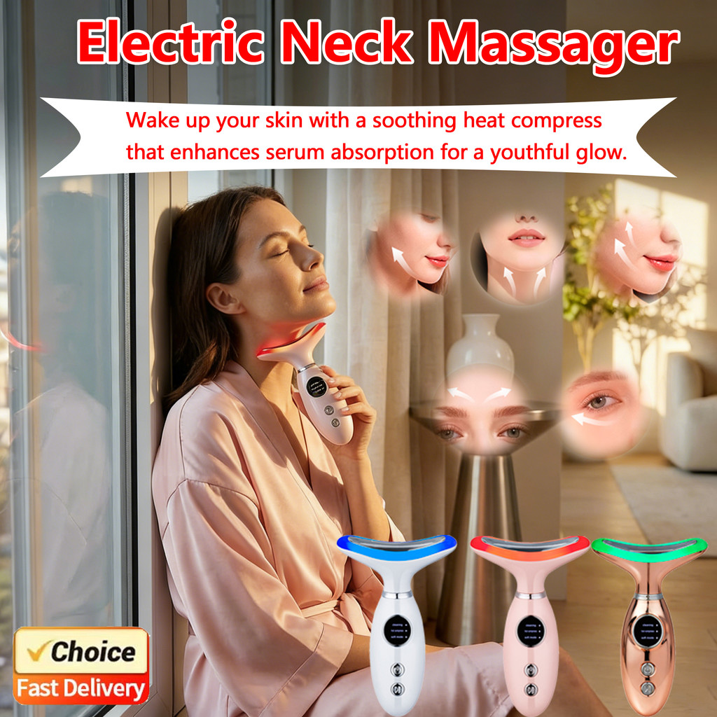 EMS Three Color Light Firming Rejuvenating Neck Beauty Device Skin Ion er Facial Lifting Neck Lines 