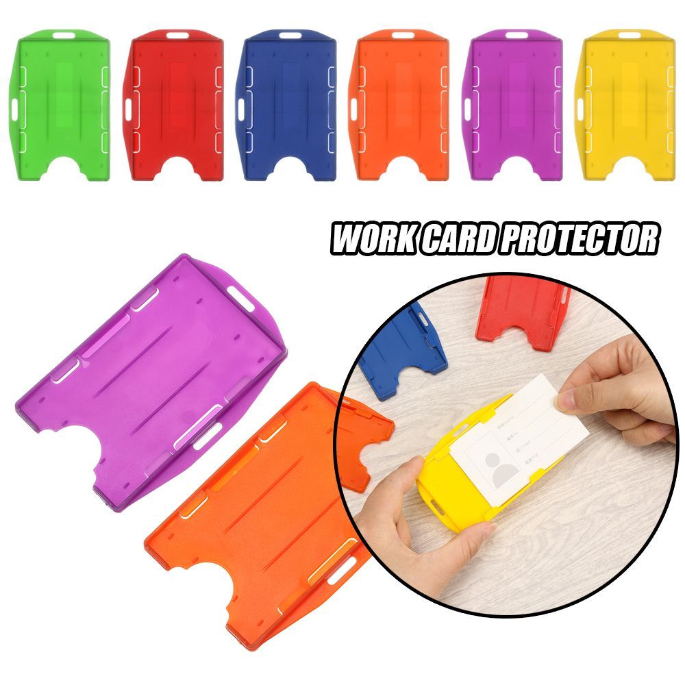 Colorful Card ID Holder Portable Practical Durable Hard Plastic Badge Work ID Protector Cover Double