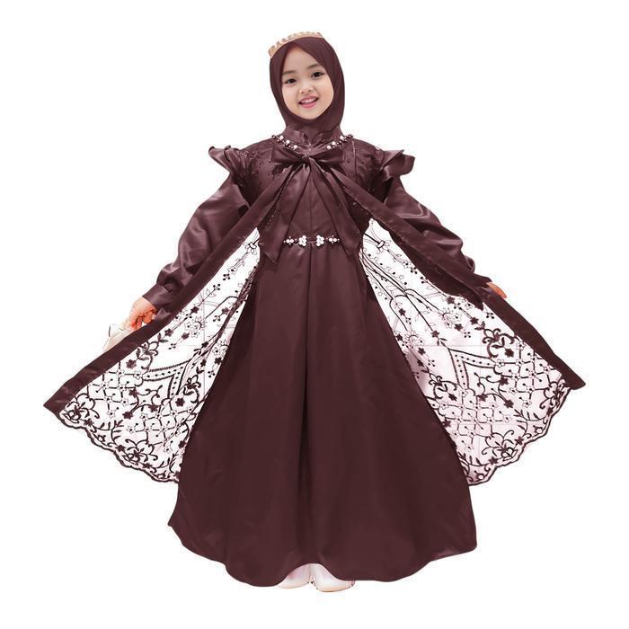 gamis anak perempuan mahogany Syafira 2-13tahun , gamis pesta anak perempuan burgundy , gamis anak 6