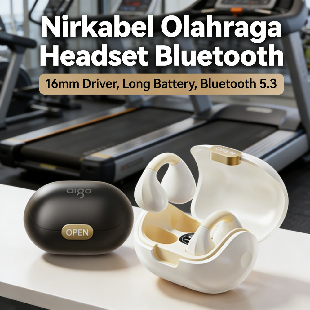 TWS Earbud Olahraga Headset Tahan Air Kait Tulang Anting Mikrofon M8 OWS Earphone 5.3 Bluetooth Kond