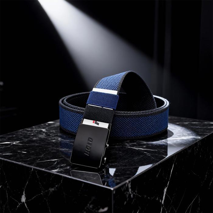 HOLO Ikat Pinggang Pria Memutar 360° Dua Warna Sabuk Dewasa Nylon Premium Gesper Besi 2 In 1 - Biru