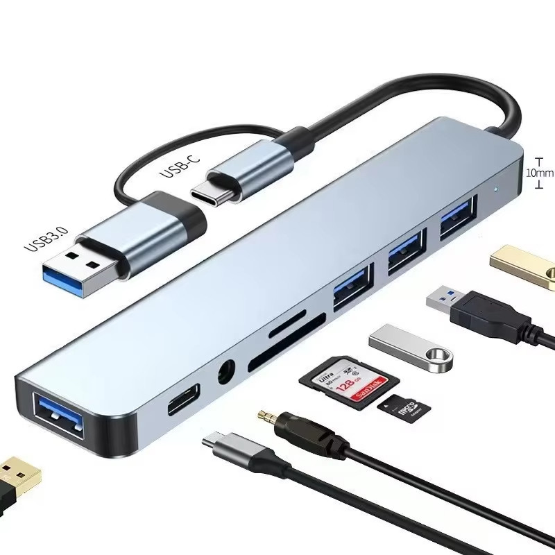 8 In 1 USB-C HUB Type-C Splitter Thunderbolt 3 Dock Laptop Adapter