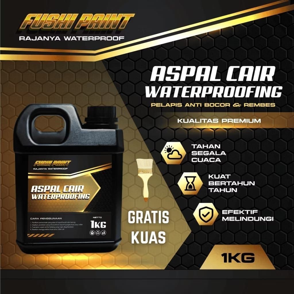Aspal Cair Fushi 1kg - Anti Bocor Dan Anti Rembes - Waterproofing - Aspal Cair - Atap Bocor 1 kg