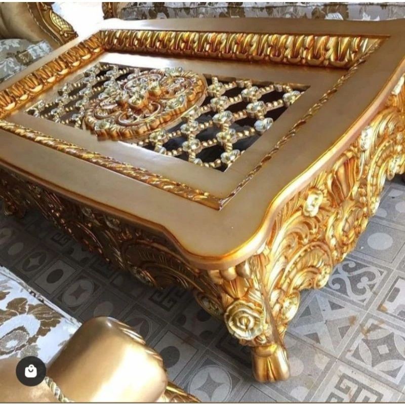 Meja Tamu Jati Mewah Plus Kaca Ukuran Besar