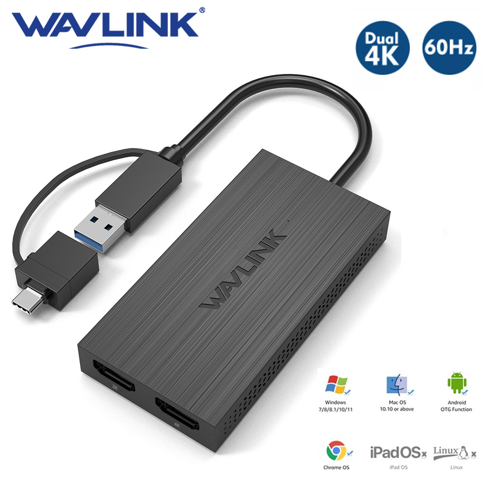 Wavlink USB 3.0 to Dual HDMI 4K Video Graphic Adapter HDTV/Projector/Monitor USB C splay Adapter For