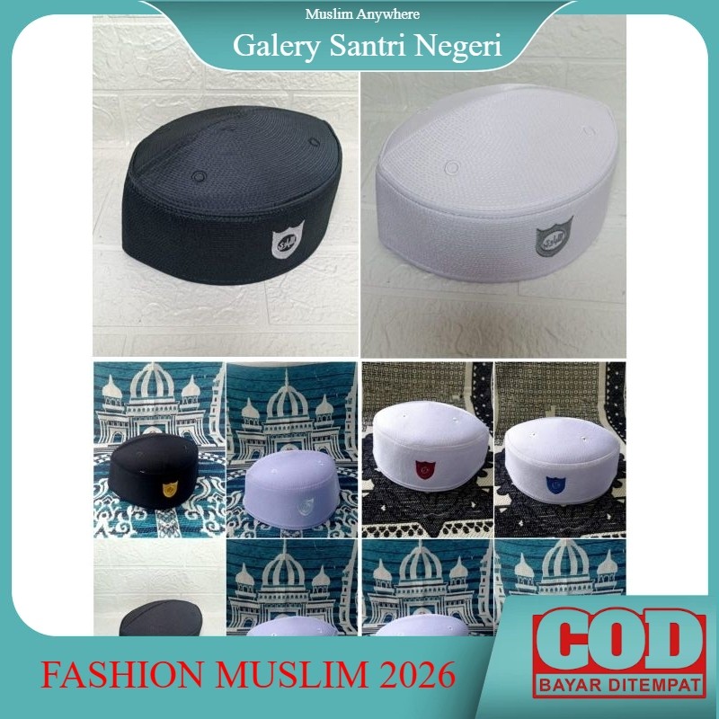 Songkok Peci Putih Malaysia Terompah Assagofah Pondok Bordir Tinggi 9 cm Ukuran Dan Warna Lengkap Ma
