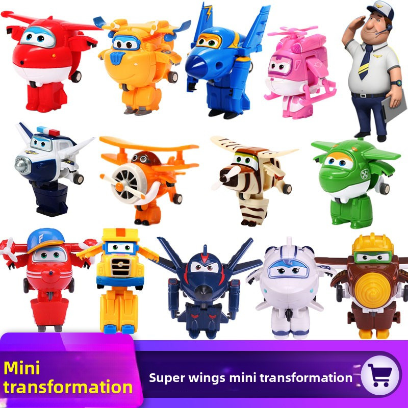 Auldey Original  Super Wings Toys for Boys Small Mini Jett Dizzy Donnie Transformable Robot Full Set
