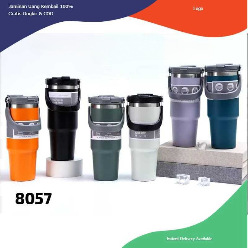 AG Termos Tumbler Dengan Sedotan Lipat Handle Jumbo Stainless Steel Vacum  900ml SOS 304