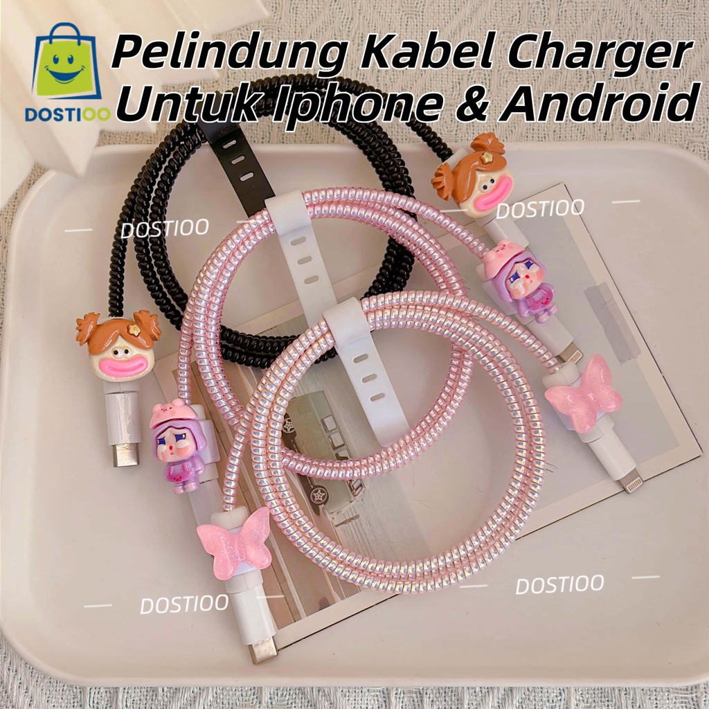1 Set 4 item Pelindung Kabel Charger Kabel Data Kawat Kabel Data HP Untuk Iphone Samsung Xiaomi Oppo