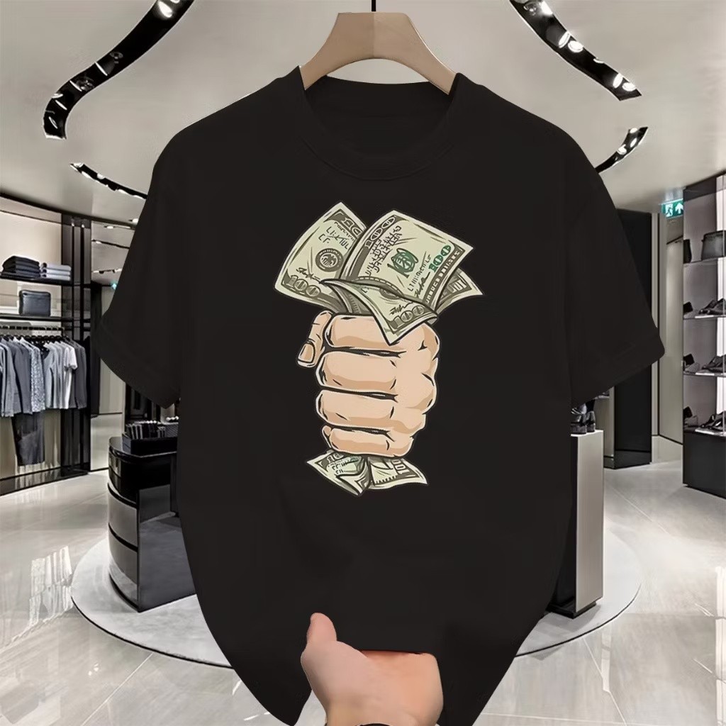 (jaminan mutu)[COD] Baju Kaos Pria - Kaos Pria Putih Cetakan Tangan Pegang Uang