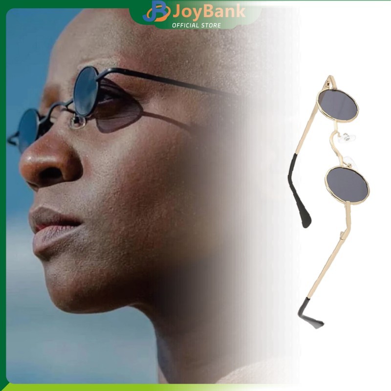 Kacamata Mini Retro Bulat Bingkai Logam Lensa Hitam Untuk Pria Wanita Anak Bayi Gaya Punk Hip Hop Un