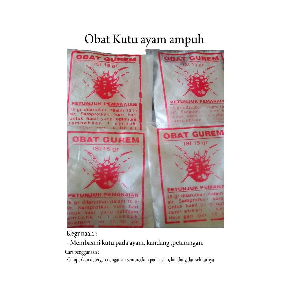 OBAT GUREM MERAH AYAM BURUNG MERPATI 1 BOX 100 PCS SERBUK PEMBASMI KUTU TUNGAU PINJAL GUREM AYAM KUC