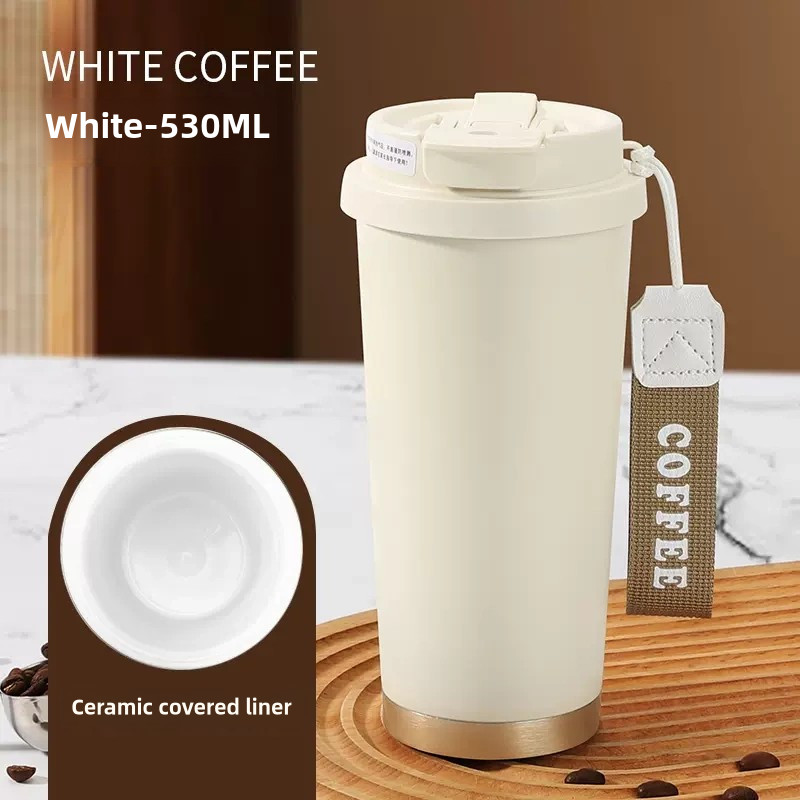 530ml Travel Coffee Mug, Reusable Coffee Travel Mug with Seal Lid, Stainless Steel/Ceramic liner Cof