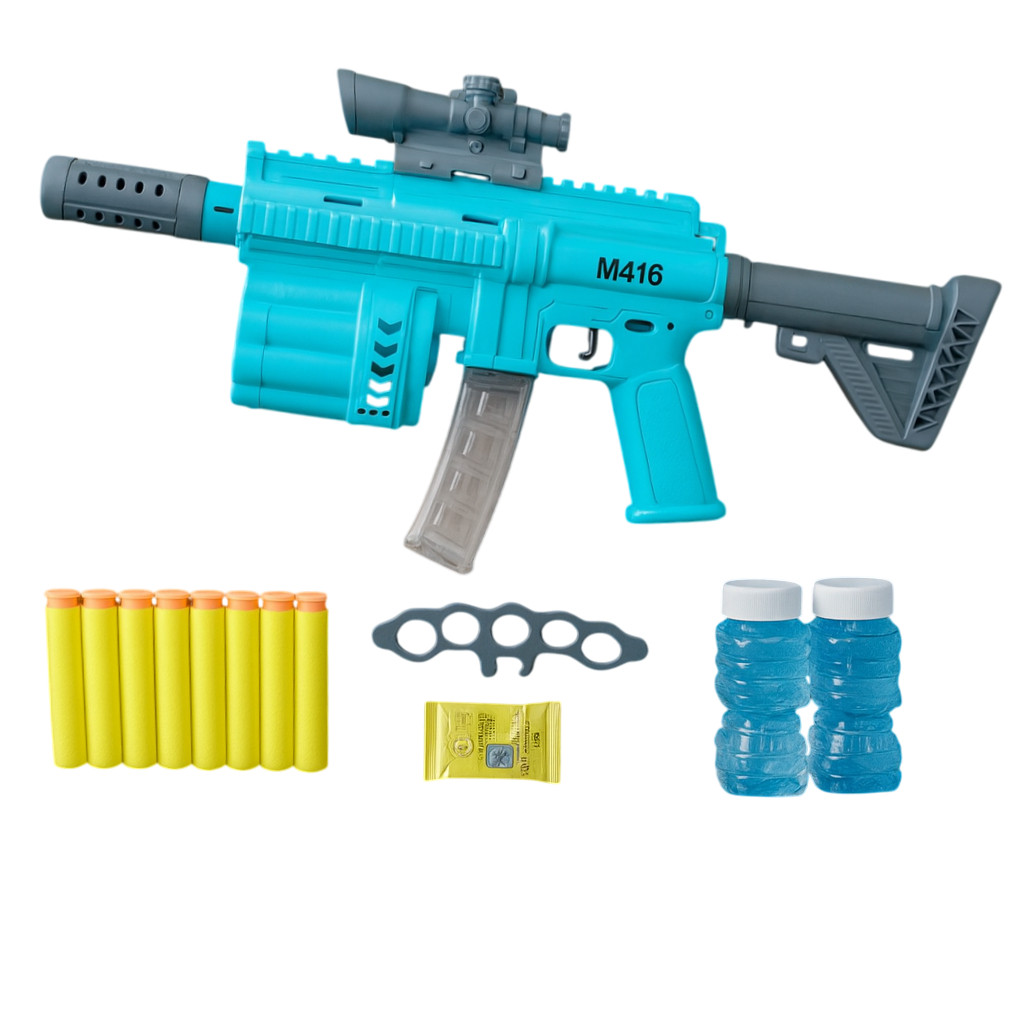 Mainan Tembakan M416 3in1 Gun Soft Bullet & Bubble / Pistol Water Gel Elektrik Lampu Suara