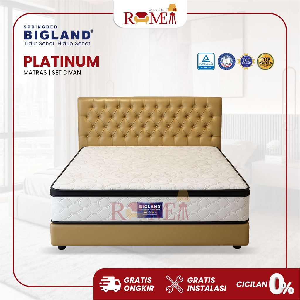 Rumea - Kasur SPRING BED BIGLAND PLATINUM PLUSHTOP 180X200 160X200 120X200 MATRASS KASUR SET DIVAN S