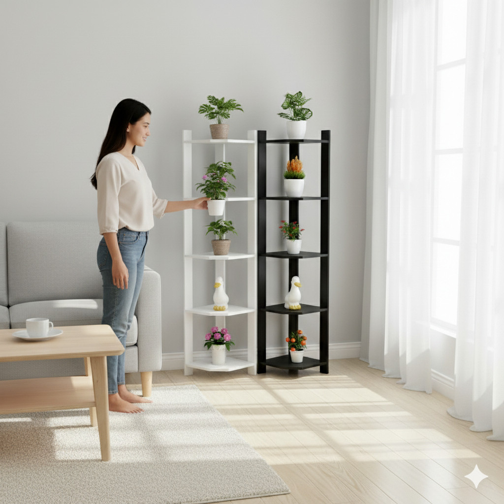 Rak Bunga Sudut 5 susun/Rak bunga pojok lantai/Rak bunga kayu Tinggi 120 cm