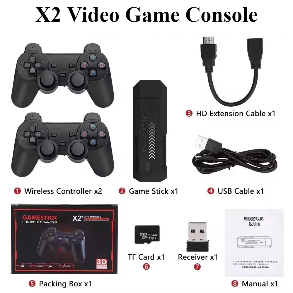 Home TV Classic Retro Gaming Device New 4K HD Wireless Gamepad Plug & Play Portable X2 Plus Game Sti
