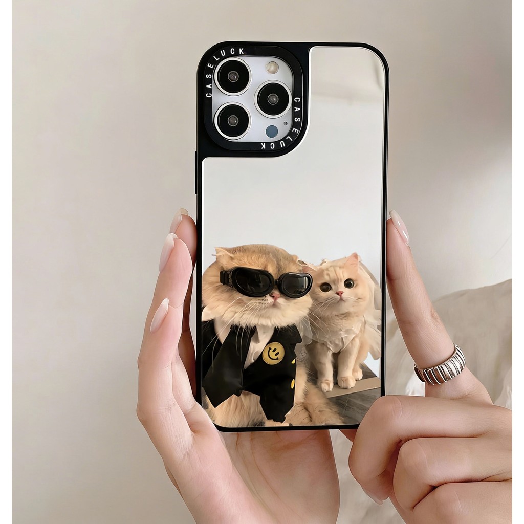 iPhone Case Cermin Kucing Pasangan Kacamata Hitam Aesthetic