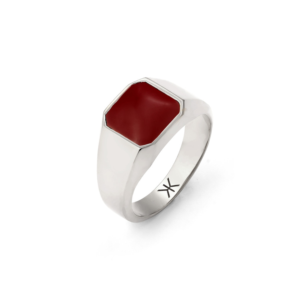 Kuzzoi Cincin Pria Perak 925 Signet Enamel Merah Original Premium Classic