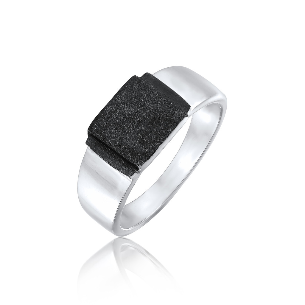 Kuzzoi Cincin Pria Perak 925 Oxidized Signet Square Matte Premium Timeless Classic Eksklusif