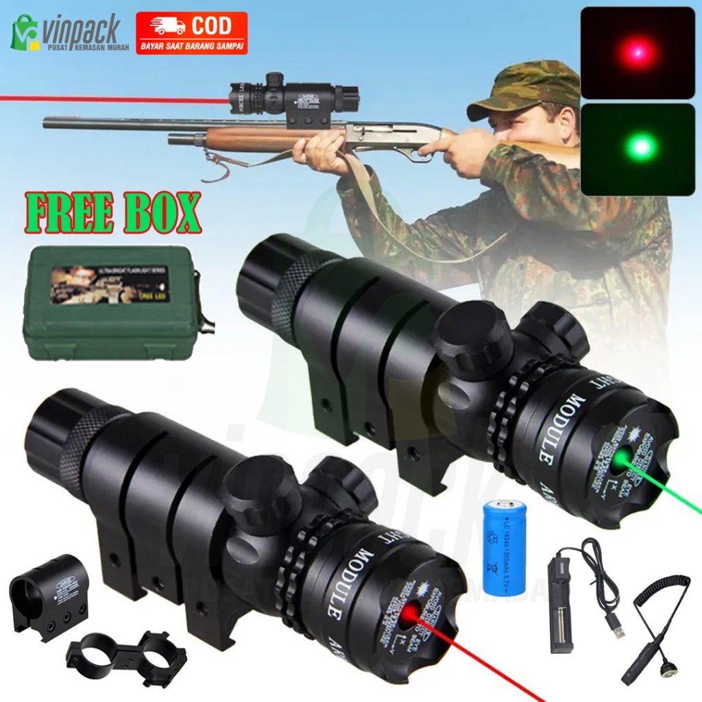 Laser Senapan Nyala Hijau dan Merah Scope Siang Malam Fullset Laser Scope Pointer Berburu Full Set/ 