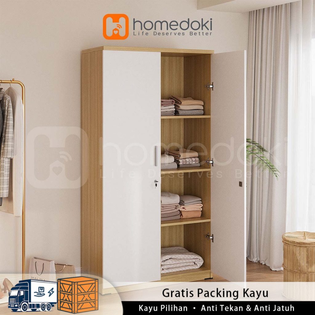 Homedoki Lemari Pakaian Minimalis/Lemari Pakaian/Lemari kayu/ Lemari Baju 2 Pintu /Ukuran besar/Lema