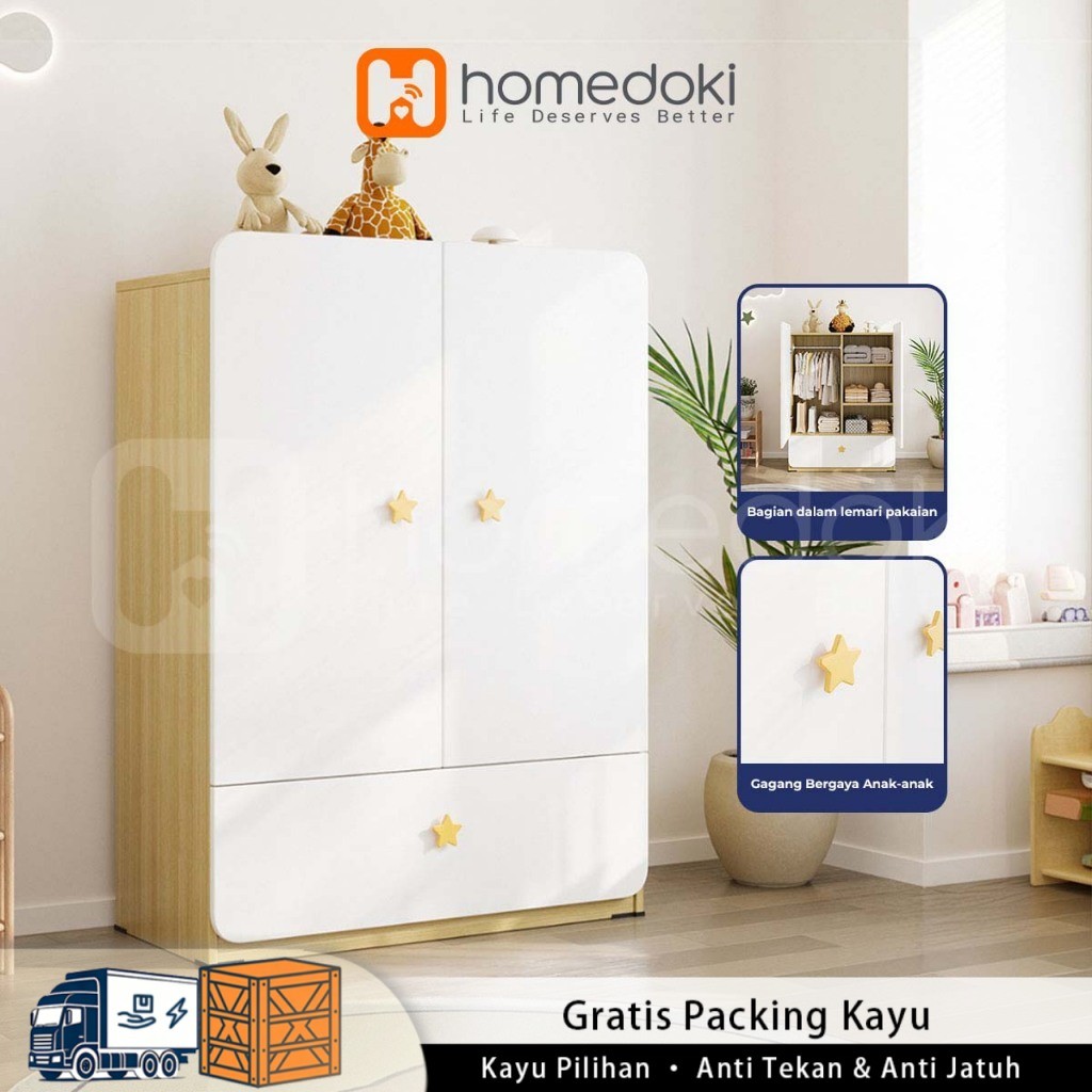 Homedoki Lemari Pakaian/Lemari Kayu/Lemari Kayu Minimalis/Lemari Pakaian 2 Pintu/Lemari Baju Aesthet