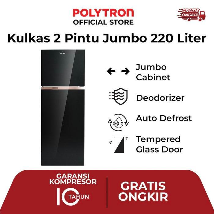POLYTRON Kulkas 2 Pintu Belleza JUMBO 220 Liter PRW 23MNX - hitam