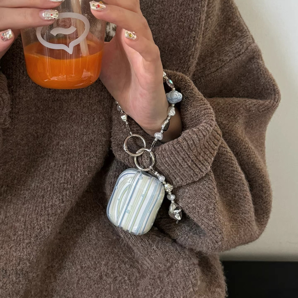Casing pelindung AirPods4 bintang tembus pandang kecil warna biru kehijauan segar, casing earphone A