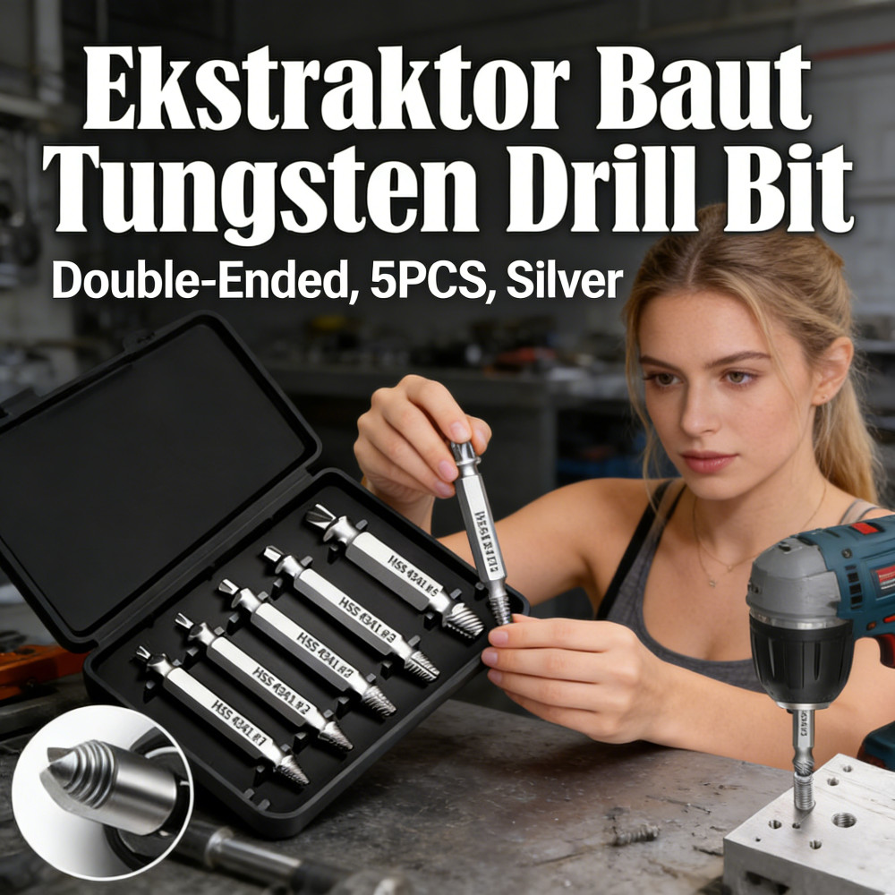 Sekrup Patah Ekstraktor 5PCS Tungsten Silver Drill Bit Remover Carbide Double-Ended Untuk Baut