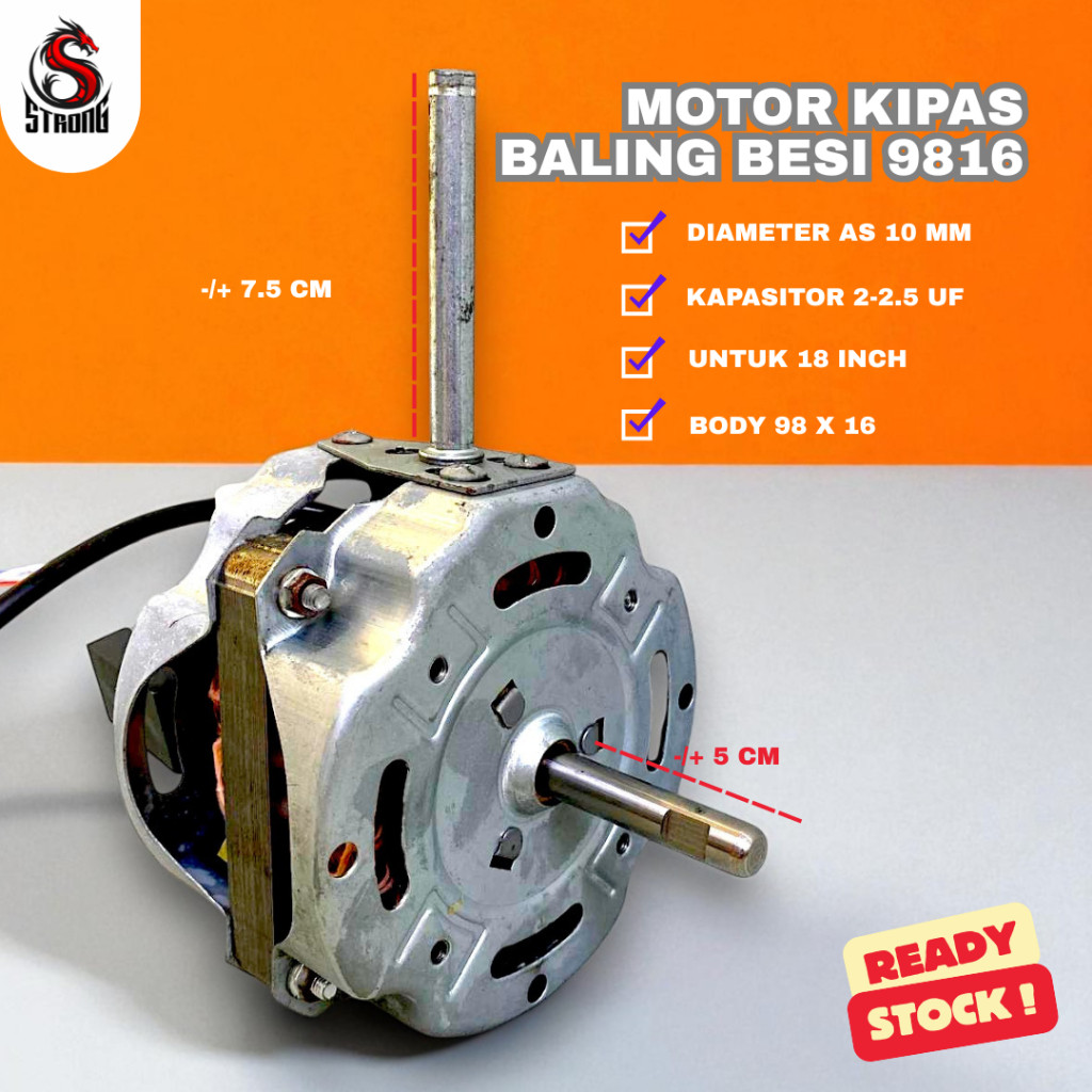 READY STRONG Dinamo / Motor Kipas BESAR Baling-Baling Besi BODY 9816- Mesin Kipas Angin ALUMUNIUM