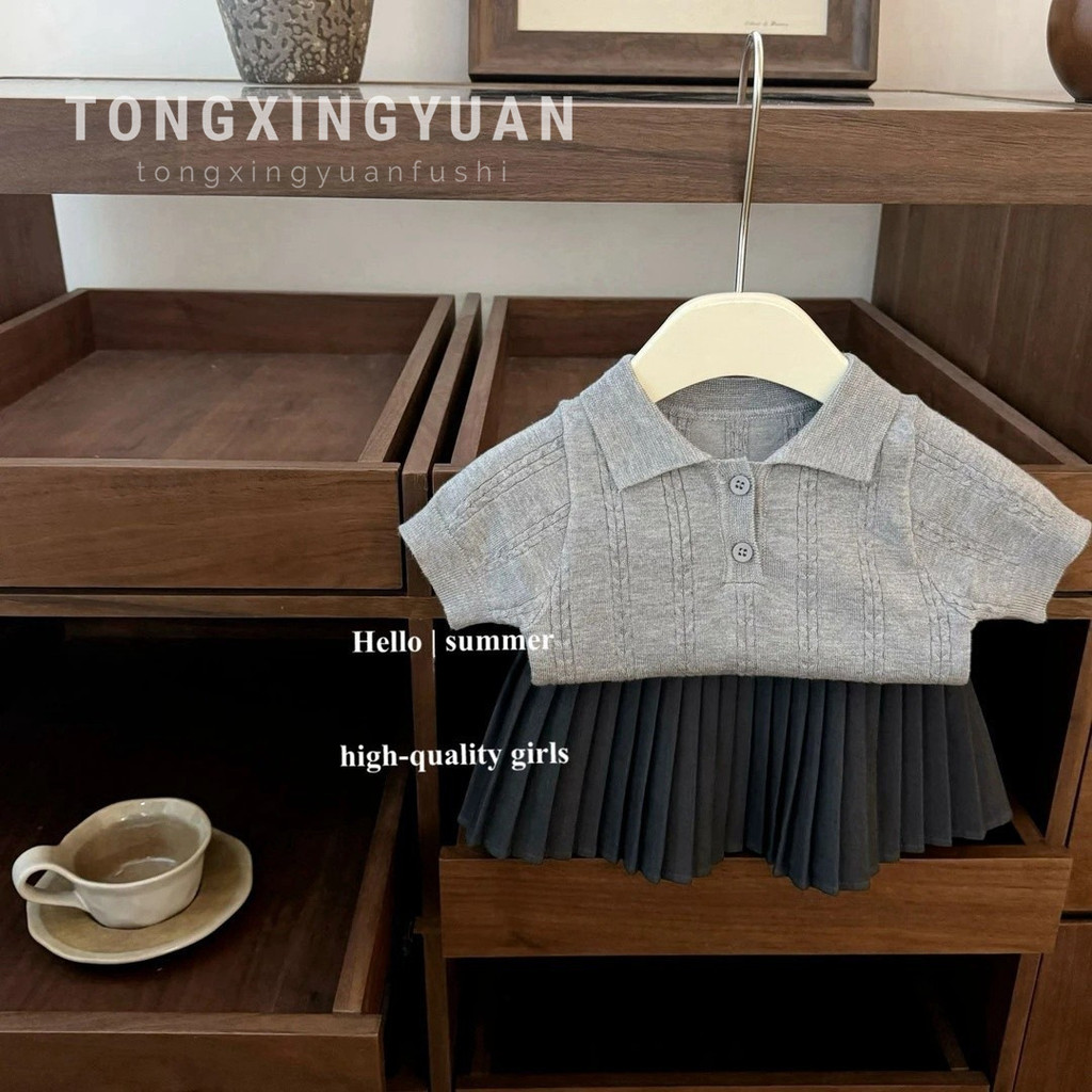 Set rok lipit bergaya preppy untuk bayi perempuan
