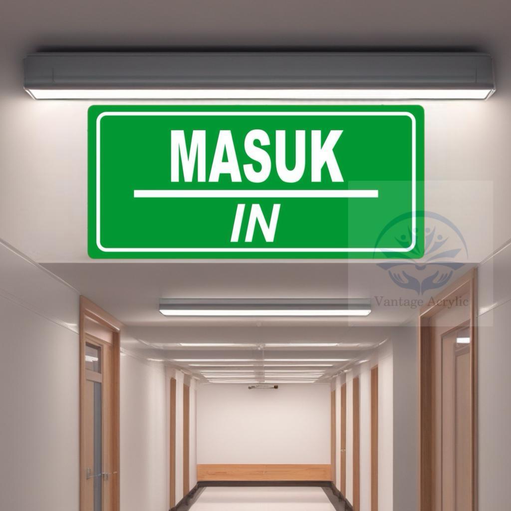 VA Sign Akrilik Tanda MASUK IN (hijau) and OUT(merah) reflektif