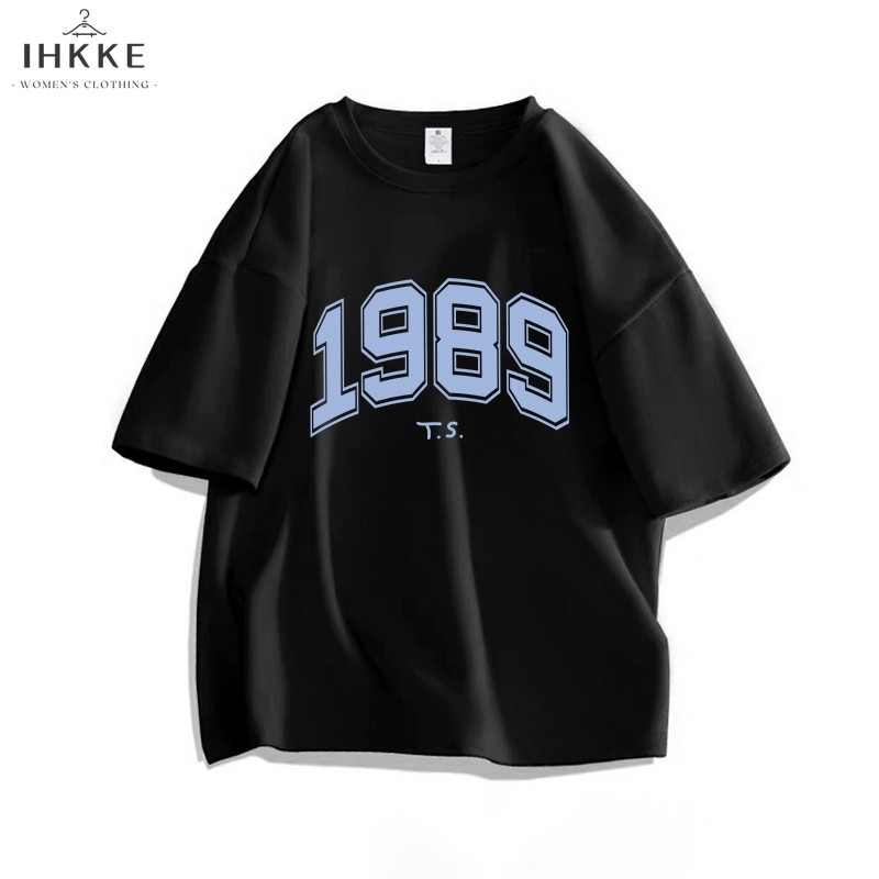 kapas murni IHKKE Kaos Wanita Baju Oversize  1989 T.S. Korean Style T shirt 100% Cotton  Vintage