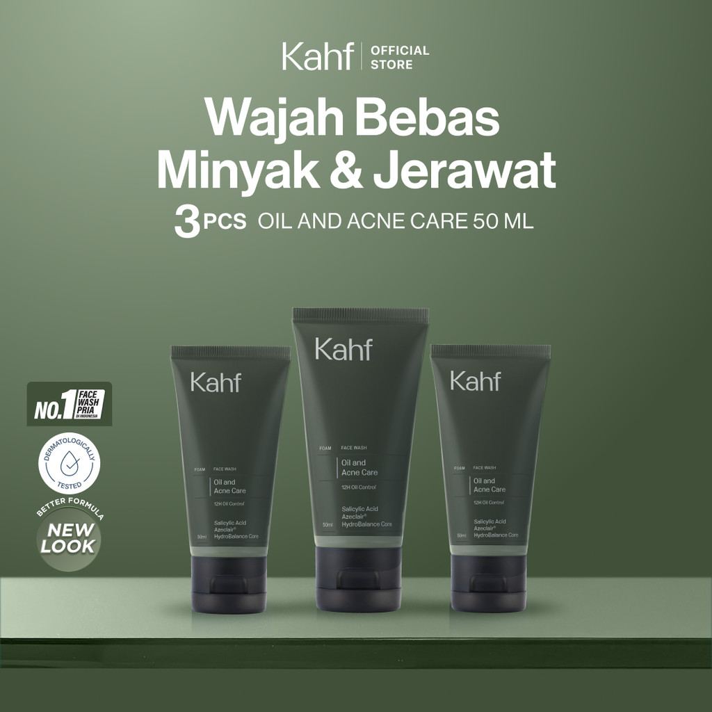 Triple Pack Kahf Face Wash Oil and Acne Care 50 ml - 3 pcs Sabun Cuci Muka Pria Bantu Lawan Jerawat 
