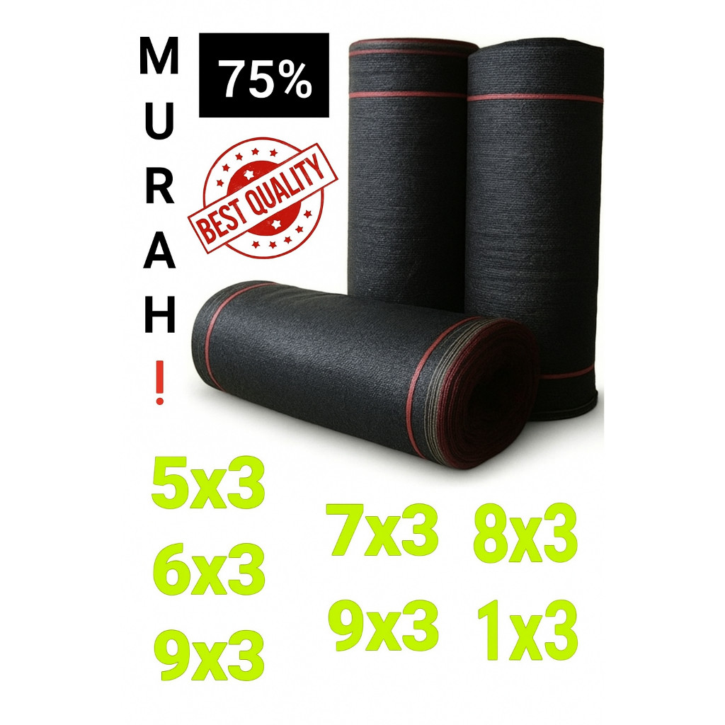 Paranet Meteran 75% Hitam HDPE Lebar 3 Meter