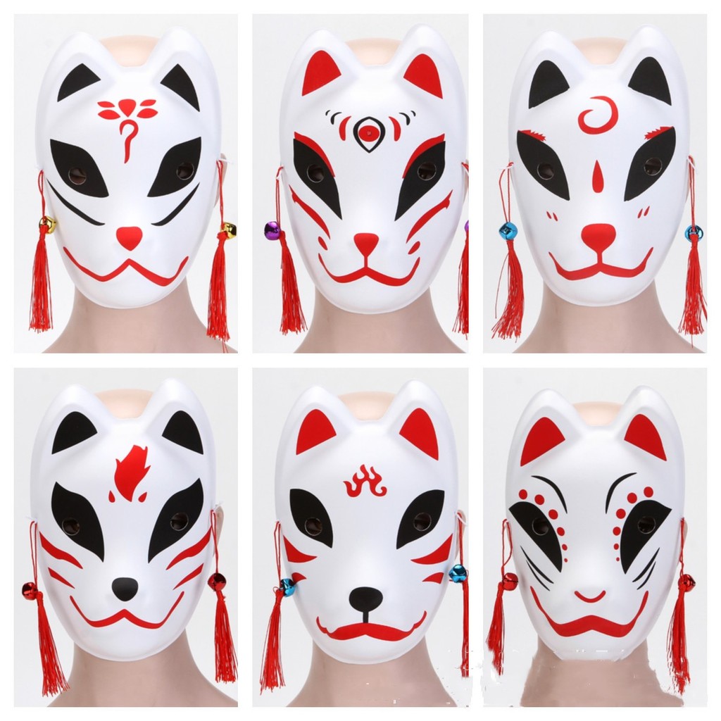 Fox Mask Japanese Cosplay Full Face Mask Kabuki Kitsune Masquerade Anime Cosplay Painted Mask Rave A