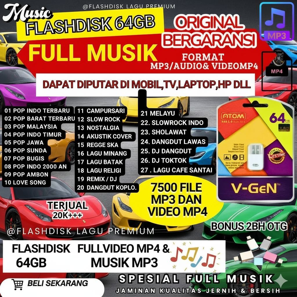 USB FLASHDISK LAGU 64gb  flashdisk usb flash original bergaransi lengkap murah isian banyak dan jern
