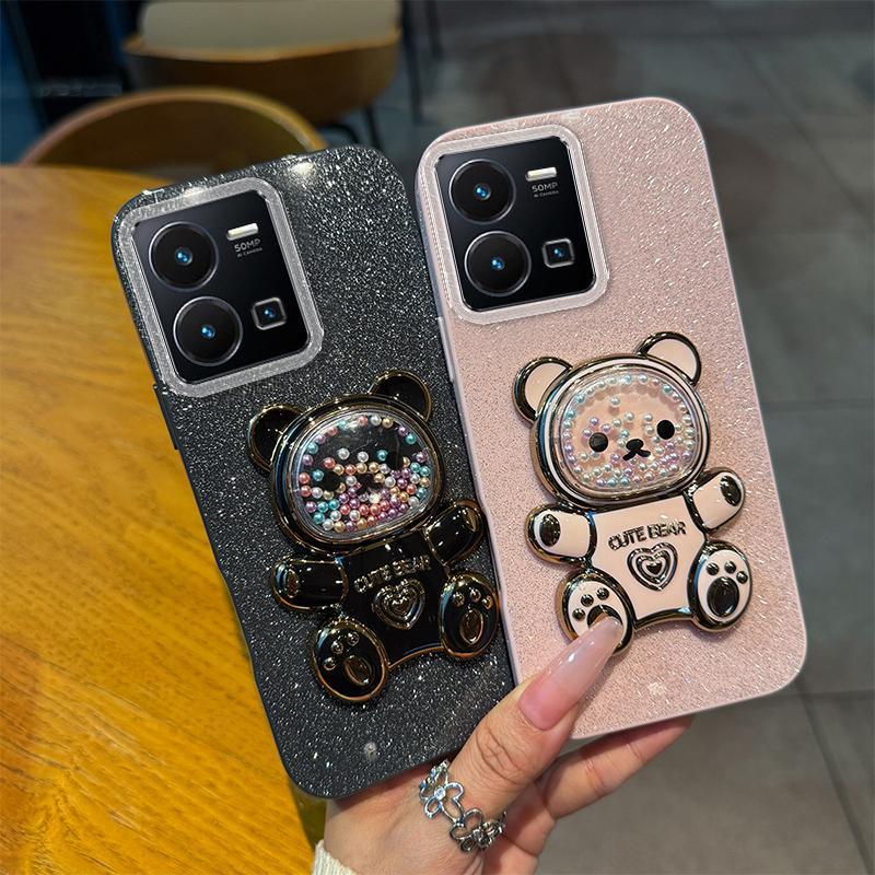 Soft Silikon Case Hp Untuk VIVO Y22 Casing Softcase Untuk VivoY22 V2206 Glitter Dengan Bear Bracket 