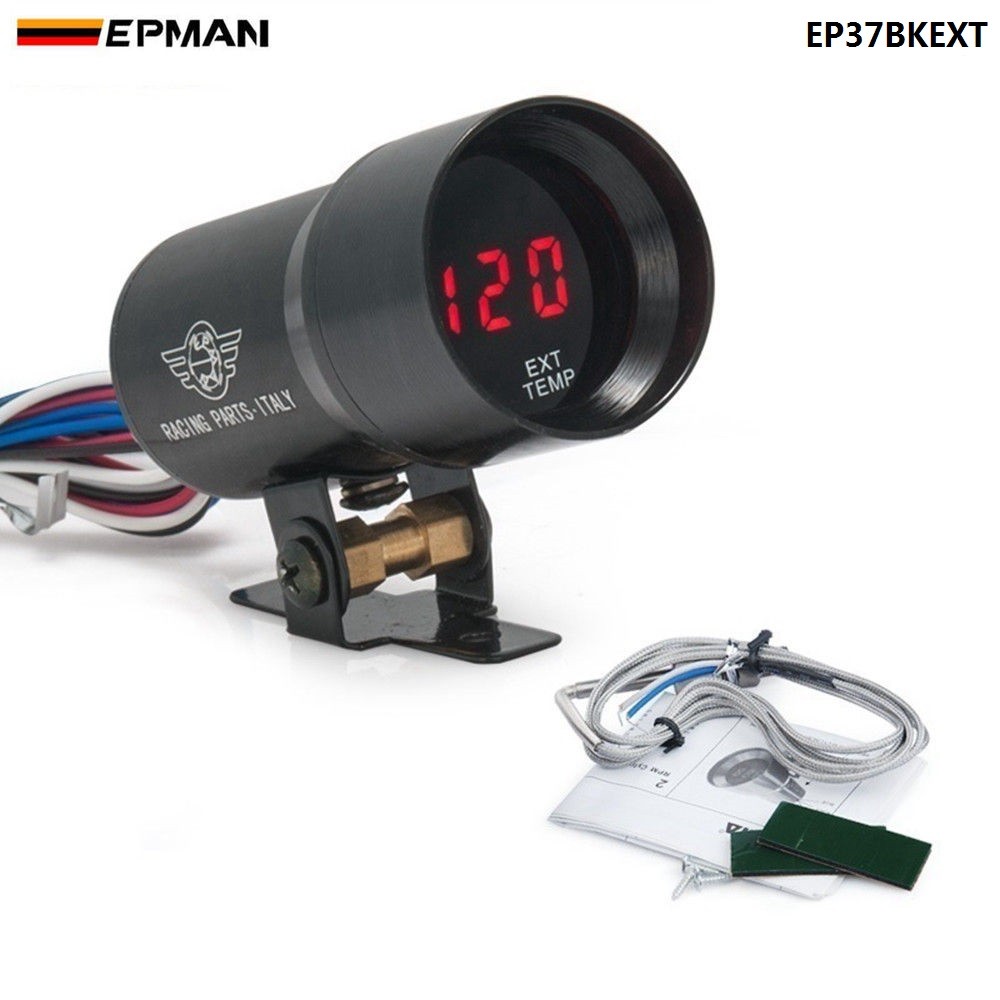 37mm Smoke Exhaust Gas Temperature EGT Gauge Red Digital Shift Light Style Meter Pod Red LED Black F