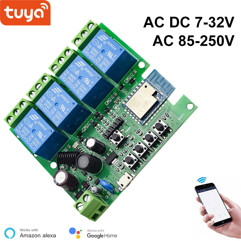 4CH Tuya Smart Wifi Switch Relay Module 12V 24V 220V App Remote Control Breaker 4 Channel Relay Work