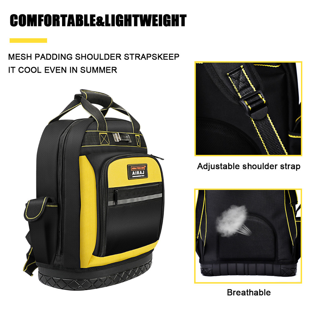 AIRAJ Tool Backpack Multiple Pockets Large Capacity Rubber Base WearResistant and Durable Multifunct