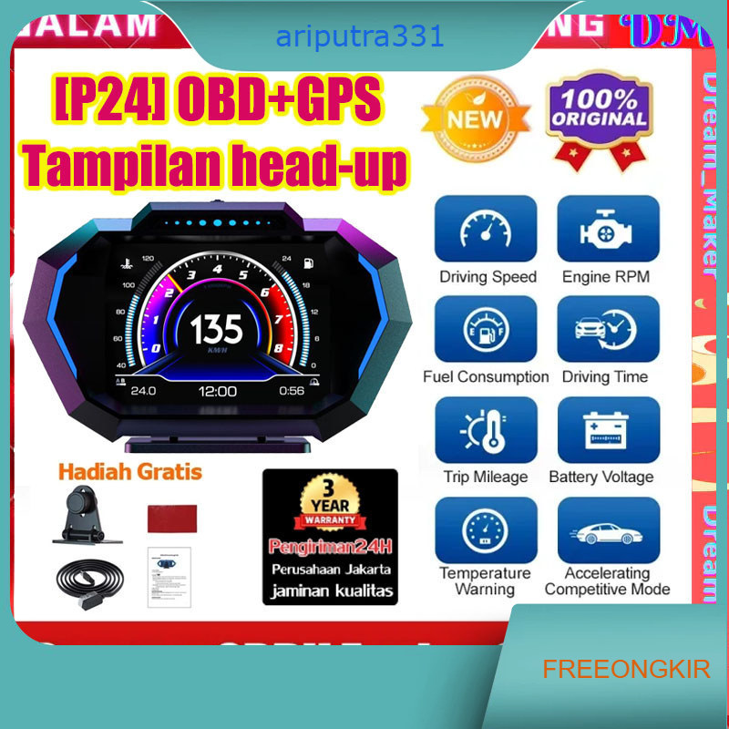 Car Head Up Display P24 HUD OBD2 GPS Speedometer Turbo Coolant